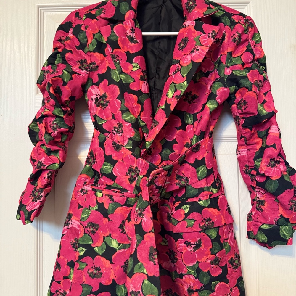 Vibrant Pink and Green Floral Blazer